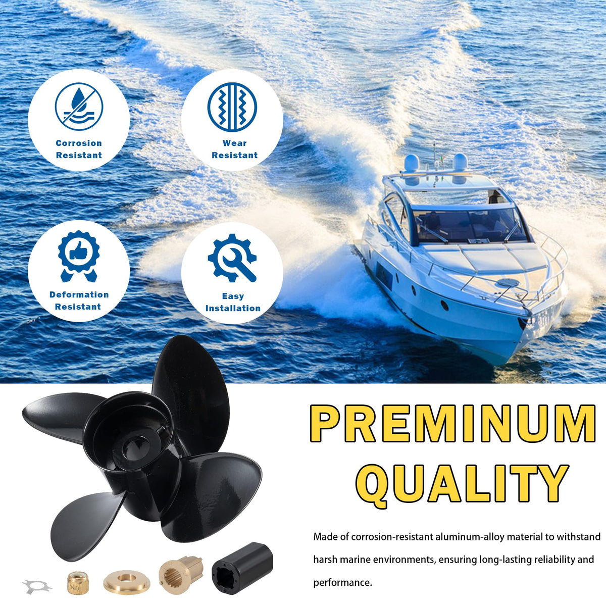 MiBarco 14 1/2 x 17(Hub Kits Included) Upgrade Aluminum Boat Propeller Fit Mercury Outboard Engines 135-300 HP Mercruiser Alpha &Bravo ONE, 4 Blades 15 Spline Tooth,14.5dia x 17pitch Prop RH