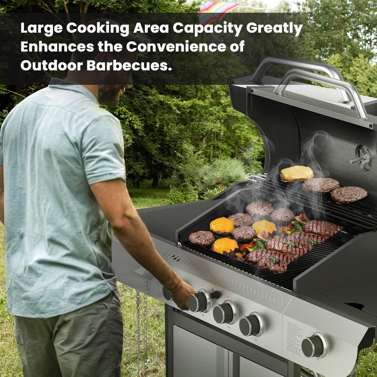 Electactic 4-Burner Gas Grill with Side Burner,Stainless Steel Propane Grill with Porcelain-Enameled Grills,Built-In Thermometer,42000BTU BBQ Grill for Outdoor Cooking and Patio Barbecues