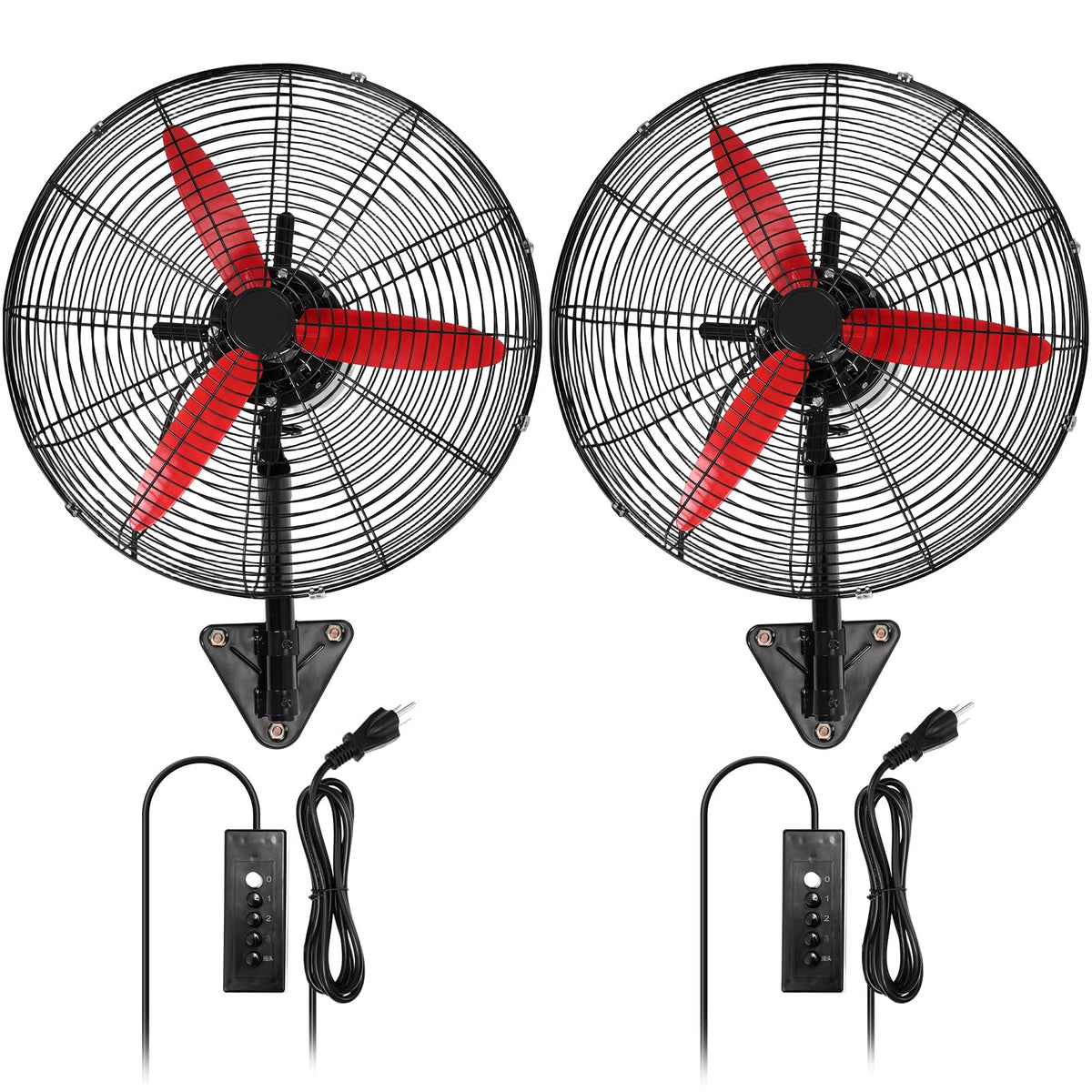 Aurelema 2 Set 22 Inch Wall Mount Fan Oscillating Industrial Heavy Duty Metal 3 Speed Red Blade Fan, 7500 CFM, with Powerful Cooling, for Commercial Residential Garage Warehouse Workshops Factory