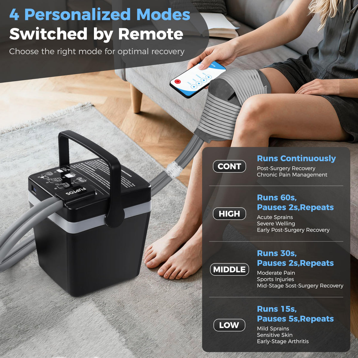 FUPTOS Cold Therapy Machine, Portable Ice Machine for Knee After Surgery with Adjustable Modes & Quiet Pump, for Shoulder Ankle Pain Relief, Cryotherapy Machine Post Surgery Recovery