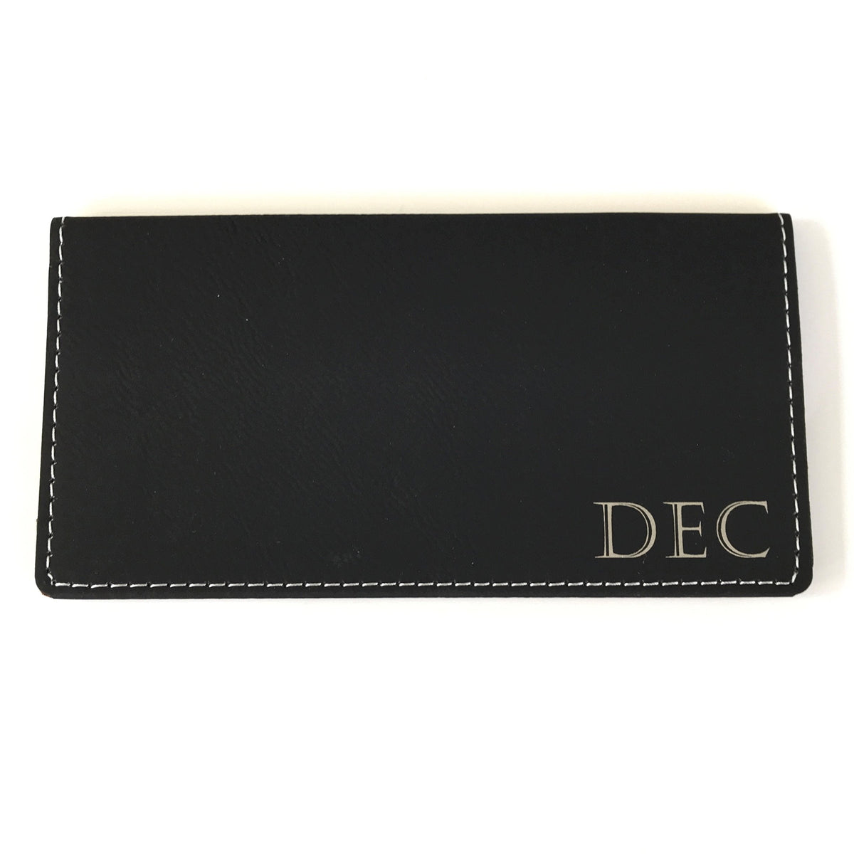 Personalized Checkbook Cover Faux Leather Permanently Engraved (Black)