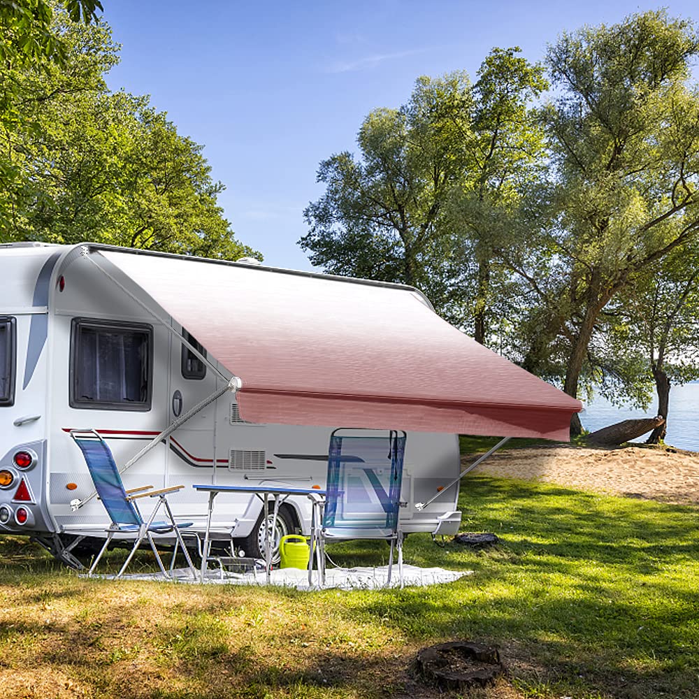 Suncode Premium RV Awning Fabric Replacement, Heavy-Duty Waterproof Vinyl Canopy, Universal Fit for Camper Trailer Motorhome, 19'(Fabric 20'2") Burgundy Fade