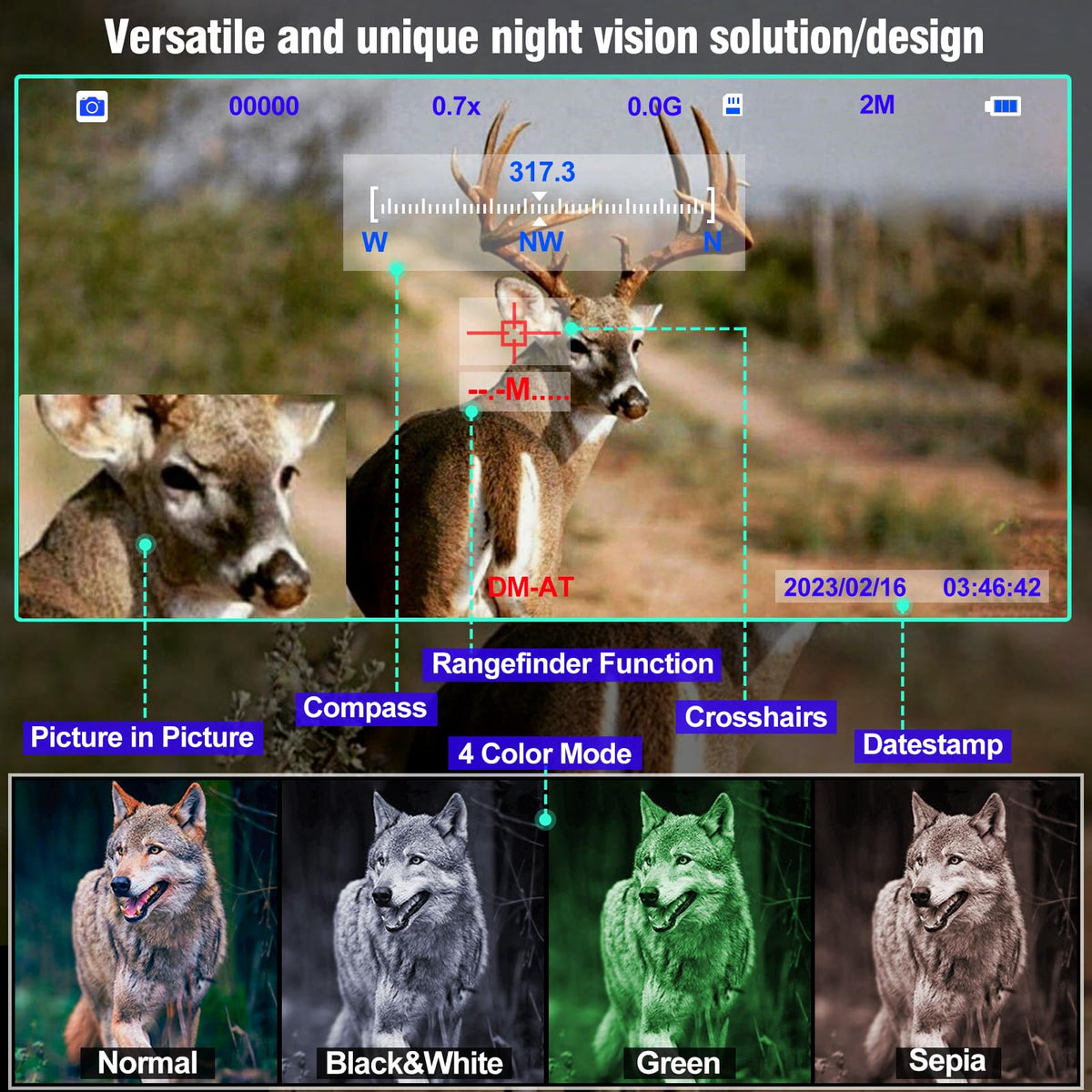 Crangcam 4K Day & Night Vision Binoculars/Goggles with Rangefinder & Compass, 6000mAh Rechargeable, 32GB TF Card, 5X Zoom & 42mm Lens for Hunting Camping Hiking