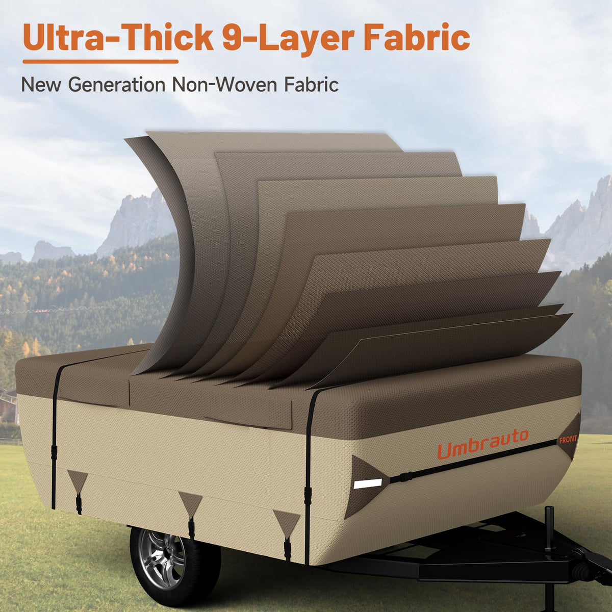 Umbrauto Pop Up Camper Cover 16' ~ 18', Heavy-Duty Waterproof Windproof Folding Tent Trailer – 9-Layer Top, 3-Layer Side, Sun-Resistant, Popup Trailer Cover for All-Weather Protection