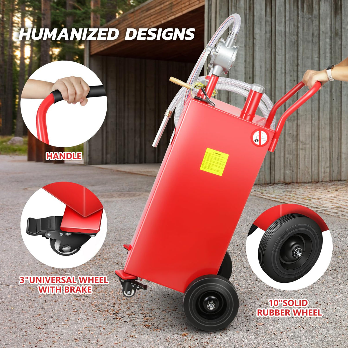 DNA MOTORING 35 Gallon Gas Caddy Fuel Tank Container, Large Gasoline Diesel Can with Wheels, Rotary Hand Pump for Cars, Lawn Mowers, ATVs, Boats, TOOLS-00387