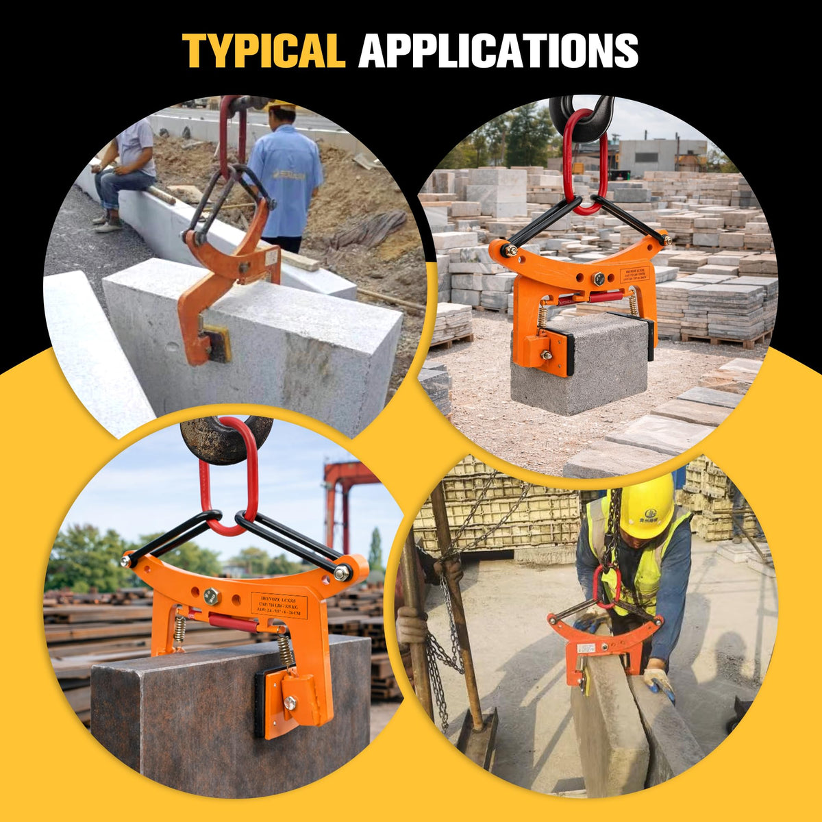HEYVOZE 716 lbs Granite Slab Lifting Clamp, 2.4-9.5 in Opening X-Type Stone Lifting Clamp, Durable Design for Granite, Marble, and Concrete Handling