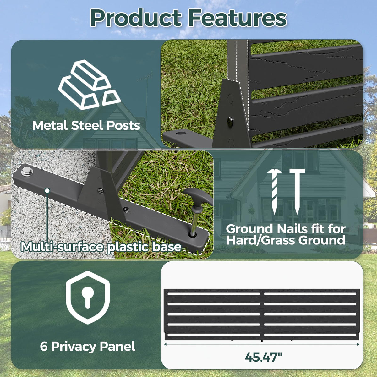 Trygoal Outdoor Privacy Screen 72" H×47" W HDPE Freestanding Decorative Privacy Panel Fence with Stand 6 Panel, Air Conditioner Fence Panels, Privacy Screen for Patio Backyard,Balcony, Pool