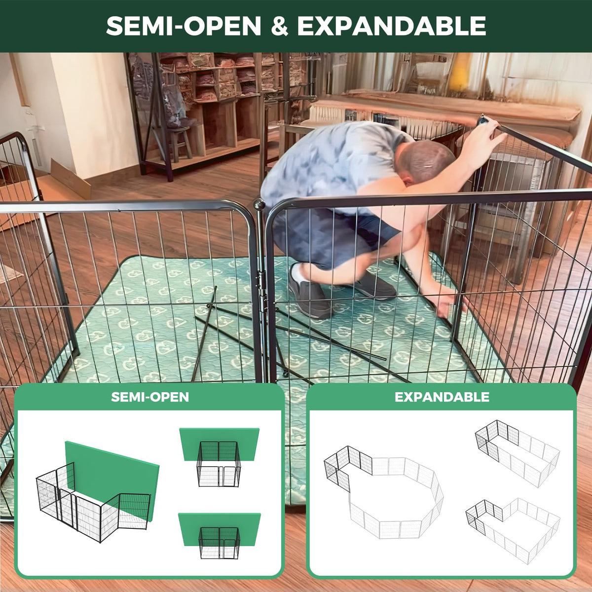 FXW Homeplus Unleashed Indoor Dog Playpen - Stress-Free and Safe Play, Heavy Duty 40 Inch 6 Panels Dog Pen for Medium and Large Dogs, Black│Patented