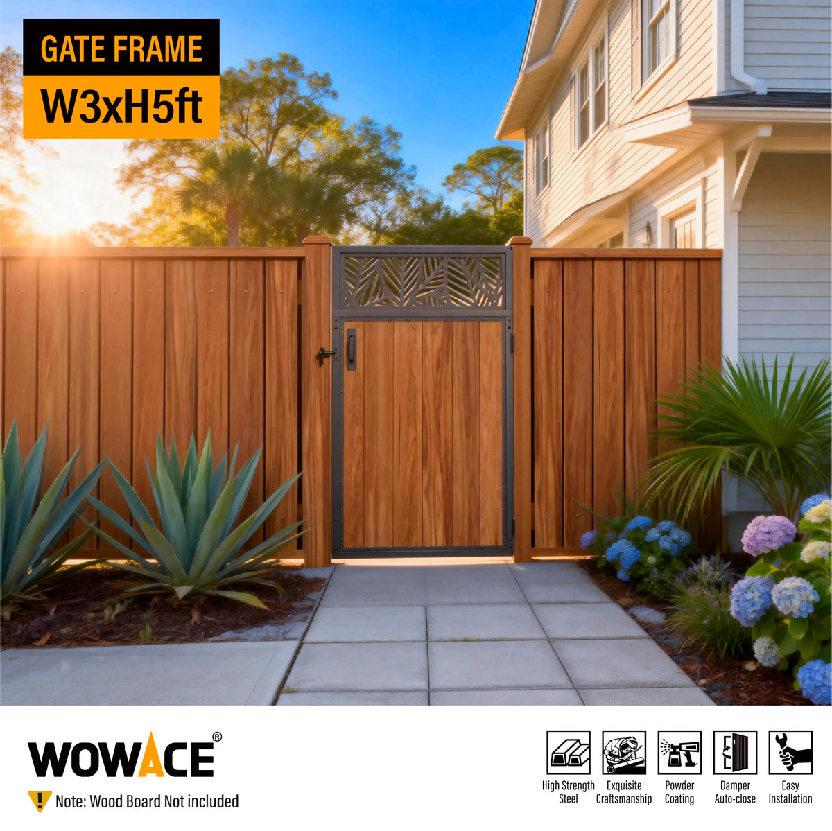 WOWACE 3x5FT Fence Gate Frame Kit 201 Stainless Steel Heavy Duty Garden Gates Anti-Sag Backyard Front Gate Reinforcement Hardware, Left/Right Mount (No Wood Planks Included)