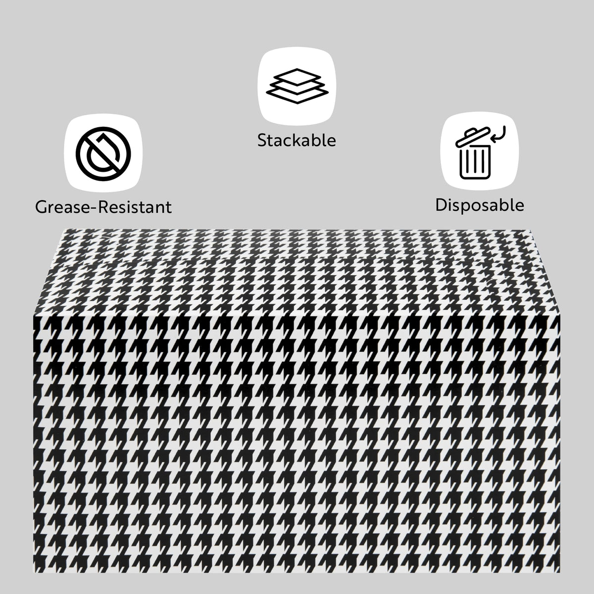 Restaurantware Bio Tek 80 Ounce To Go Boxes 400 Rectangle Take Out Food Containers - Fast Top Closure Disposable Black Houndstooth Paper Carry Out Containers For Burgers Or Fried Chicken