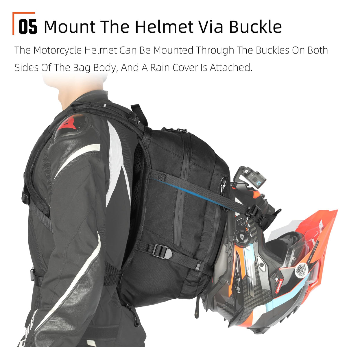 Rhinowalk Motorcycle Backpack Helmet Holder Hydration Bladder Compartment Magnetic Fastening Buckle MOLLE System Rain Cover – Multi-Purpose Sports Backpack for Cycling, Hiking, Running, Camping