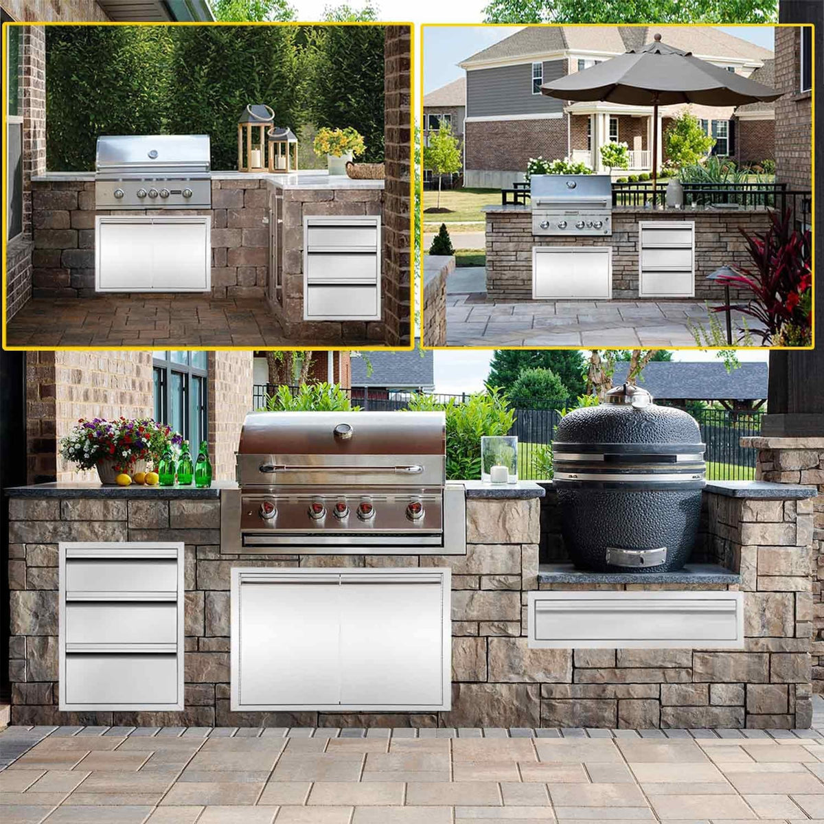 ROREP Outdoor Kitchen Drawers, 17" W x 30" H x 21" D Outdoor Kitchen Drawers Stainless Steel, Flush Mount Access 3 Drawer for Outdoor Kitchen Island