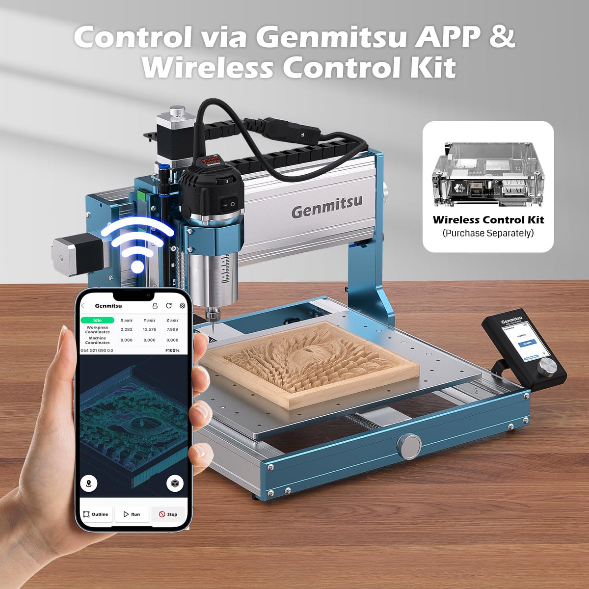 Genmitsu 3030-PROVer Ultra CNC Router Machine for Metal + Fractal Vise with 100° Adjustable Jaw for Irregular Shape, 120mm Clamping Range