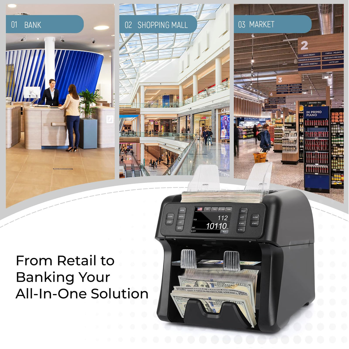 NUCOUN VS-35 Mixed Denomination Money Counter Machine,with Reject Pocket,Support USD/EUR/MXN/CAD Count,Bill Sorter,Counterfeit Detection CIS/UV/MG/IR,4'' Touch Screen,Sort&Print Enabled Cash Counter