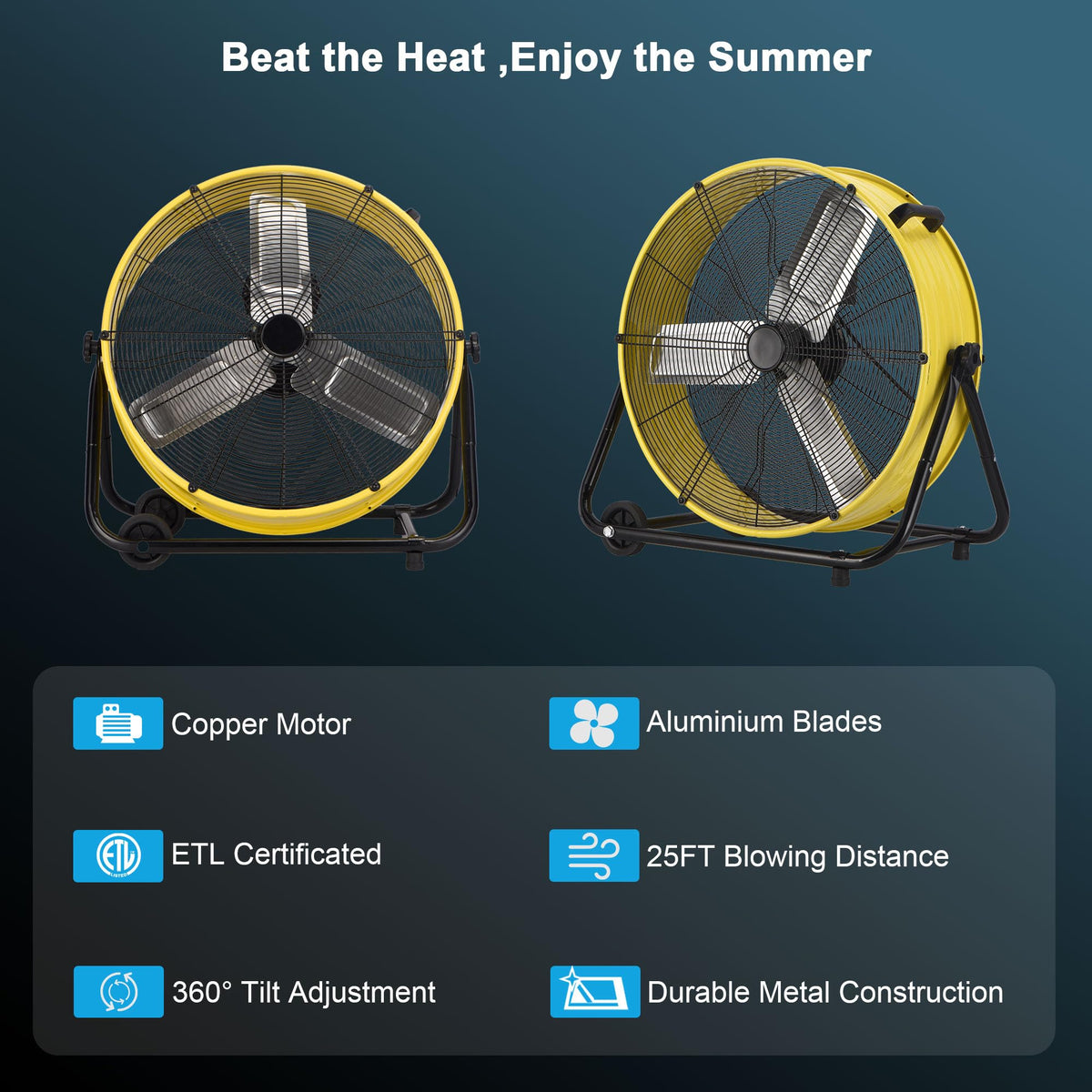 KEGIAN 30" Industrial Floor Fan, 14000 CFM High Velocity Drum Shop Fan, Heavy Duty, 3-Speed, 360° Fully Adjustable Tilt, Portable Wheels & Handle for Commercial, Warehouse, Garage, Workshop, Gym-ETL