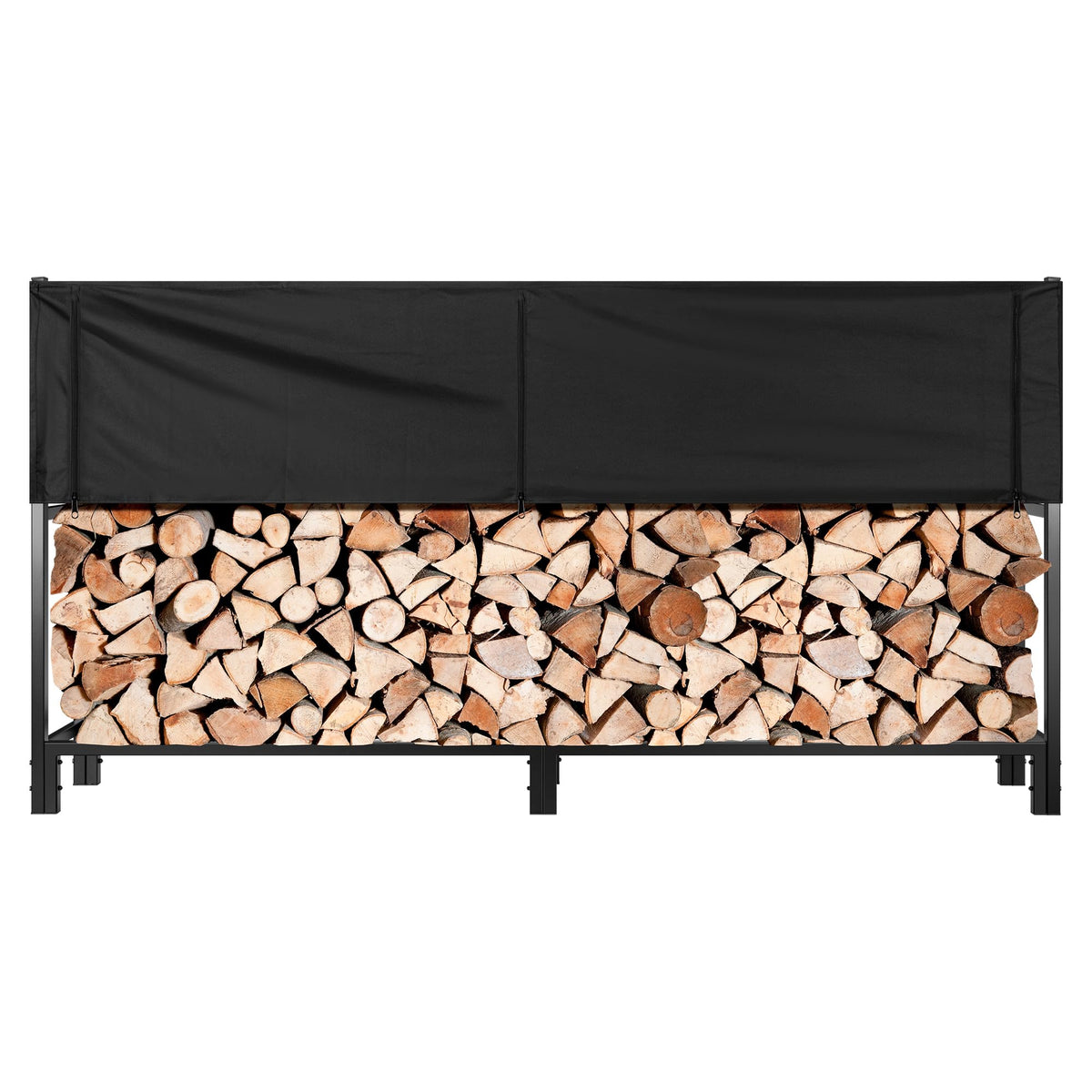 VIVOHOME Upgraded Heavy Duty 8 ft 1/2 Cord Firewood Rack Outdoor with Cover Combo Set, Thick Steel Log Holder Up to 3300 lb, Fire Wood Pile Storage Stand Organizer Black