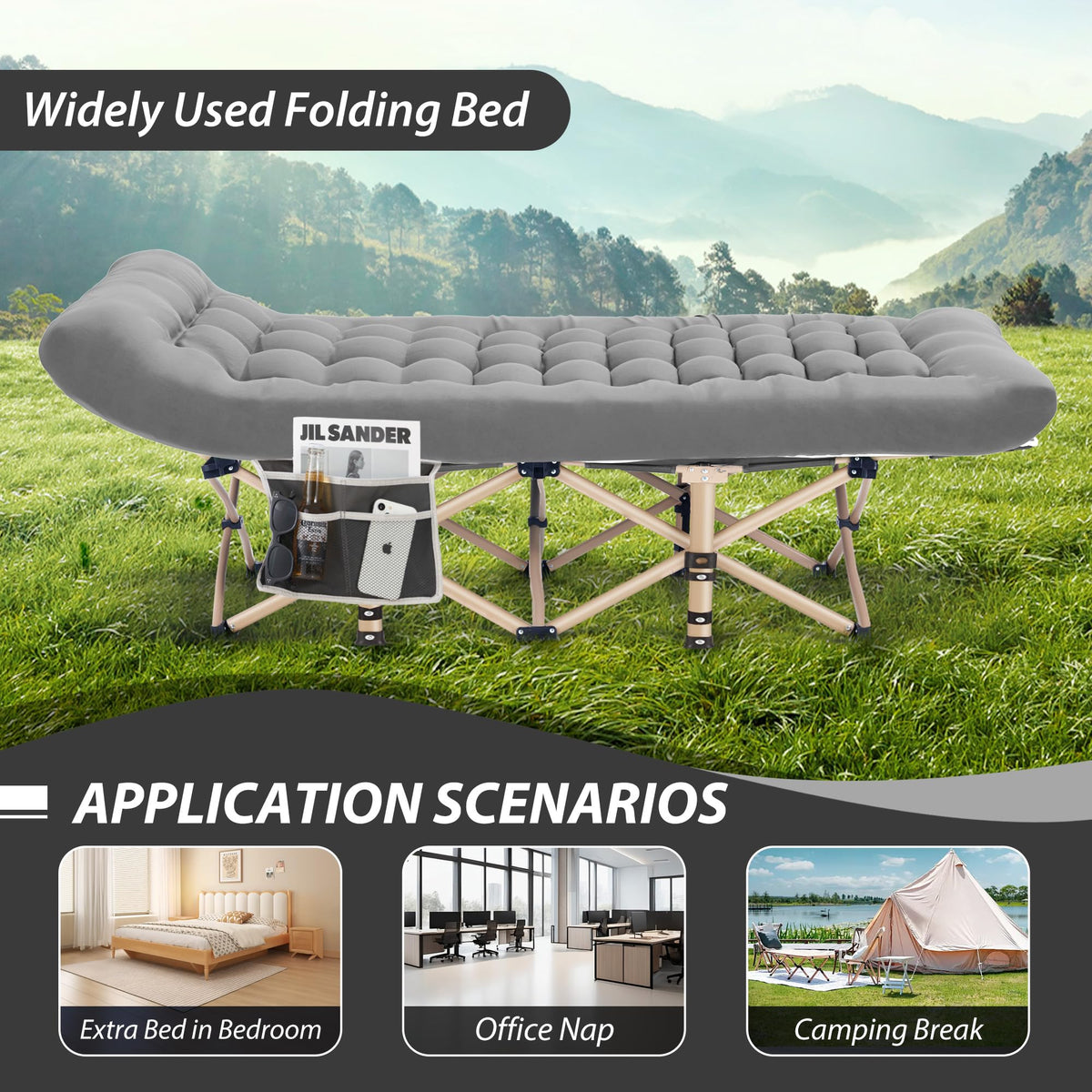 Candockway Folding Camping Cot for Adults, Portable Cot Bed with Comfy Mattress, 28" Extra Wide Sleeping Cots with Carry Bags for Home, Office Nap, Outdoor Travel Camp Beach, 600LBS(Max Load)