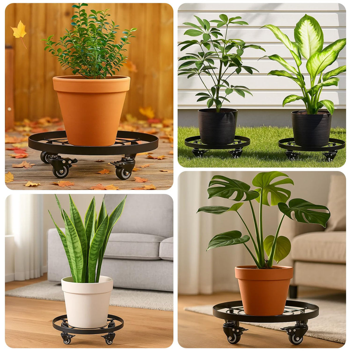 2 Packs Extra-large Metal Plant Caddy 15 Inches Plant Dolly with Wheels Heavy-Duty Rolling Plant Stand with Casters for Indoor Outdoor Wheeled Plant Pot Mover Rollers, Black