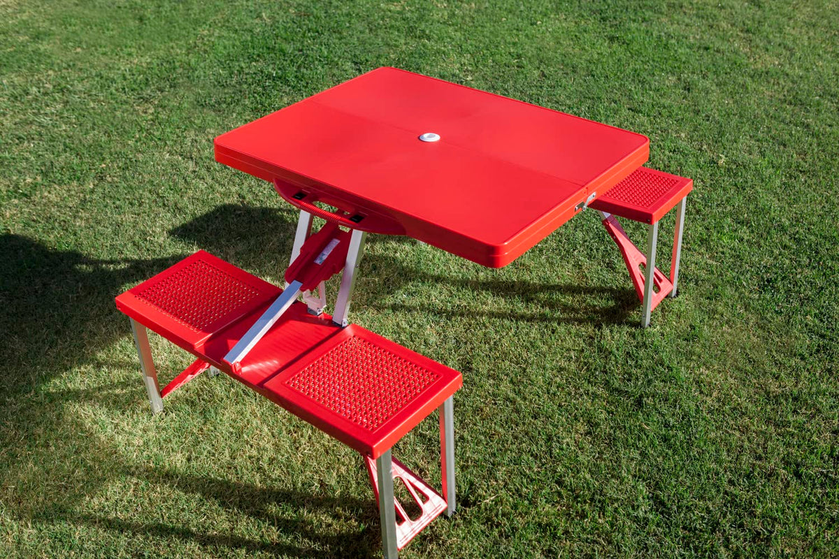 PICNIC TIME NCAA Louisville Cardinals Football Field Folding Picnic Table - Camping Table - Outdoor Table with Umbrella Hole, (Red)