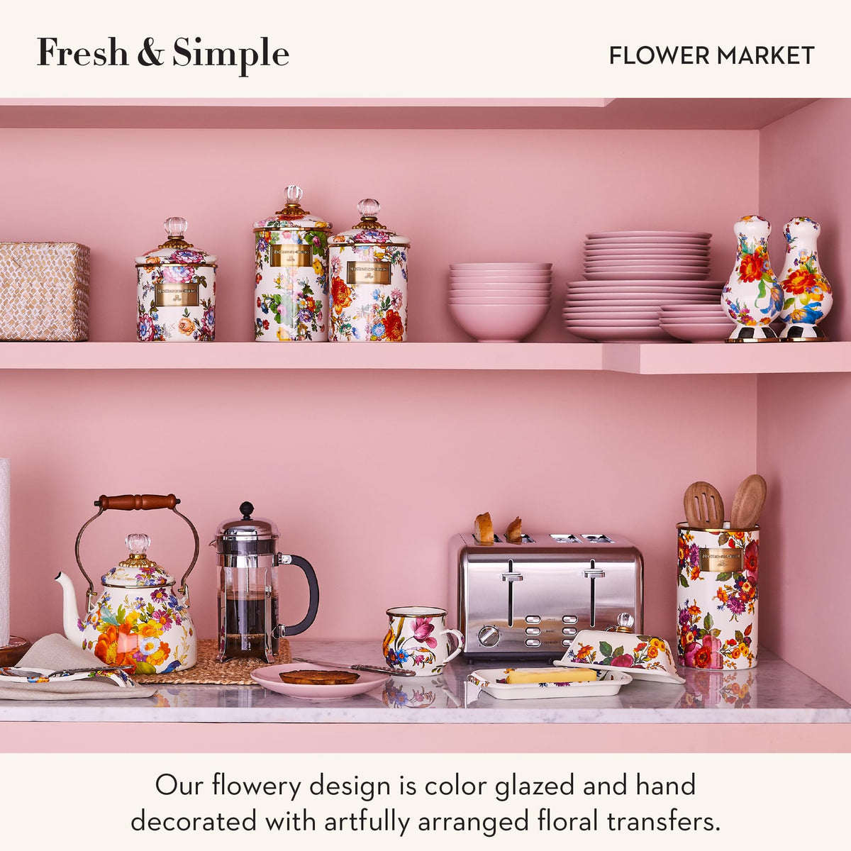MACKENZIE-CHILDS Enamel Canisters, Versatile Kitchen Storage Containers, Small (38 oz.), Medium (48 oz.), and Large (64 oz.), Set of 3, White Flower Market