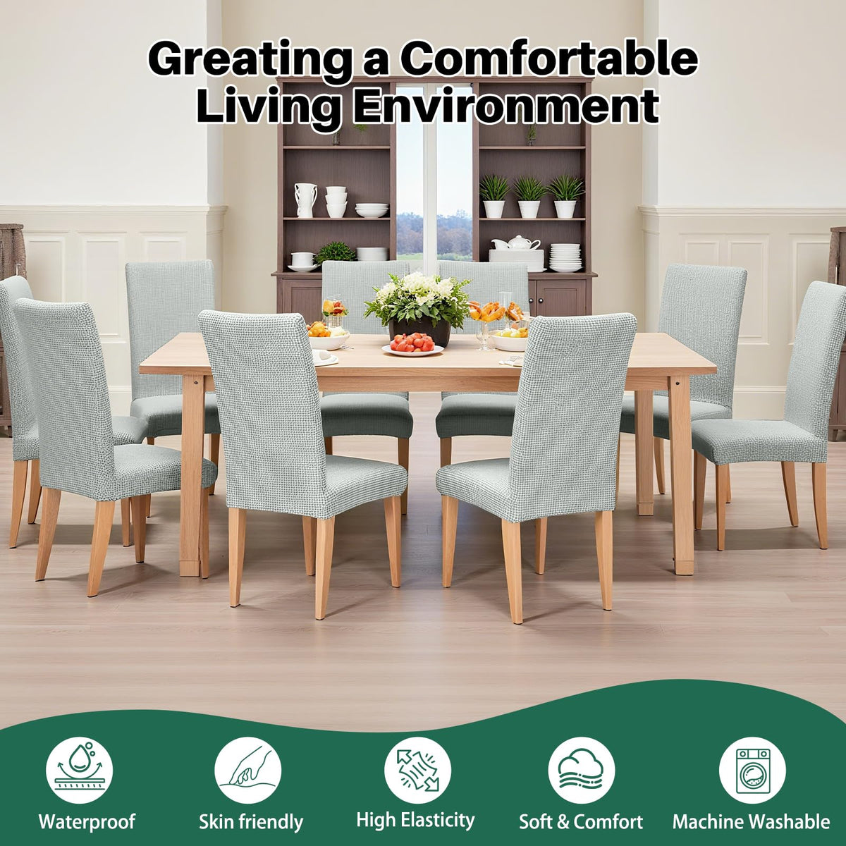 Dioxide Waterproof Chair Covers for Dining Chairs, Stretch Dining Chair Covers Set of 6, Parson Chair Slipcovers, Removable Washable Kitchen Chairs Seat Covers Protectors for Home Restaurant Banquet