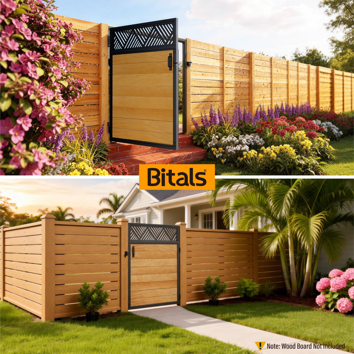 Bitals 4x5FT Fence Gate Frame Kit 201 Stainless Steel Anti-Sag Heavy Duty Garden Gate Reinforcement Hardware, Left/Right Mount (No Panels Included)(46.78"W x 59.0"H)