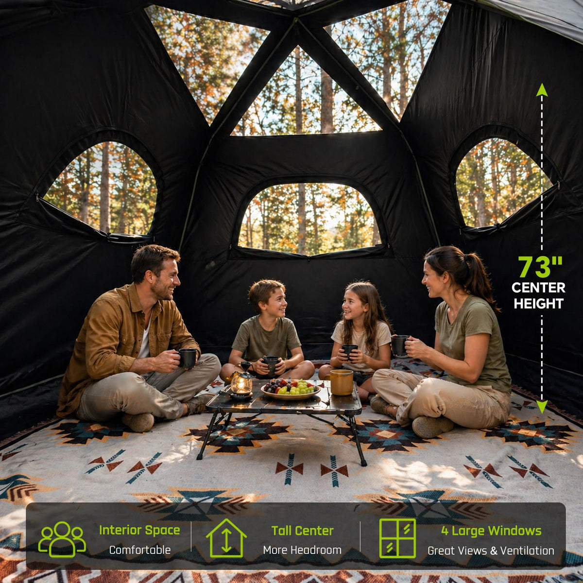 HINSTANT Camping Tent, 6 Person Blackout Instant Tents for Camping with Top Rainfly, 60s Easy Setup, Waterproof & Light-Blocking Cabin Tent for Family with Expandable Carry Bag, Upgraded Ventilation