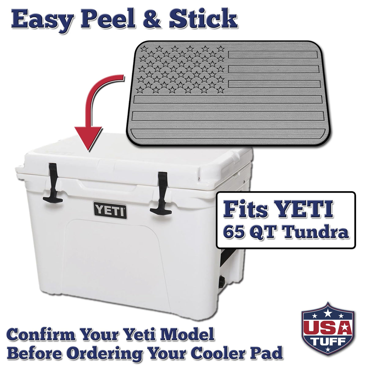 USATuff SeaDek EVA Mat Cooler Pad fits YETI 65 Tundra | Peel & Stick Application | Non Slip Comfort Accessories - US Flag (StormGray-Black)
