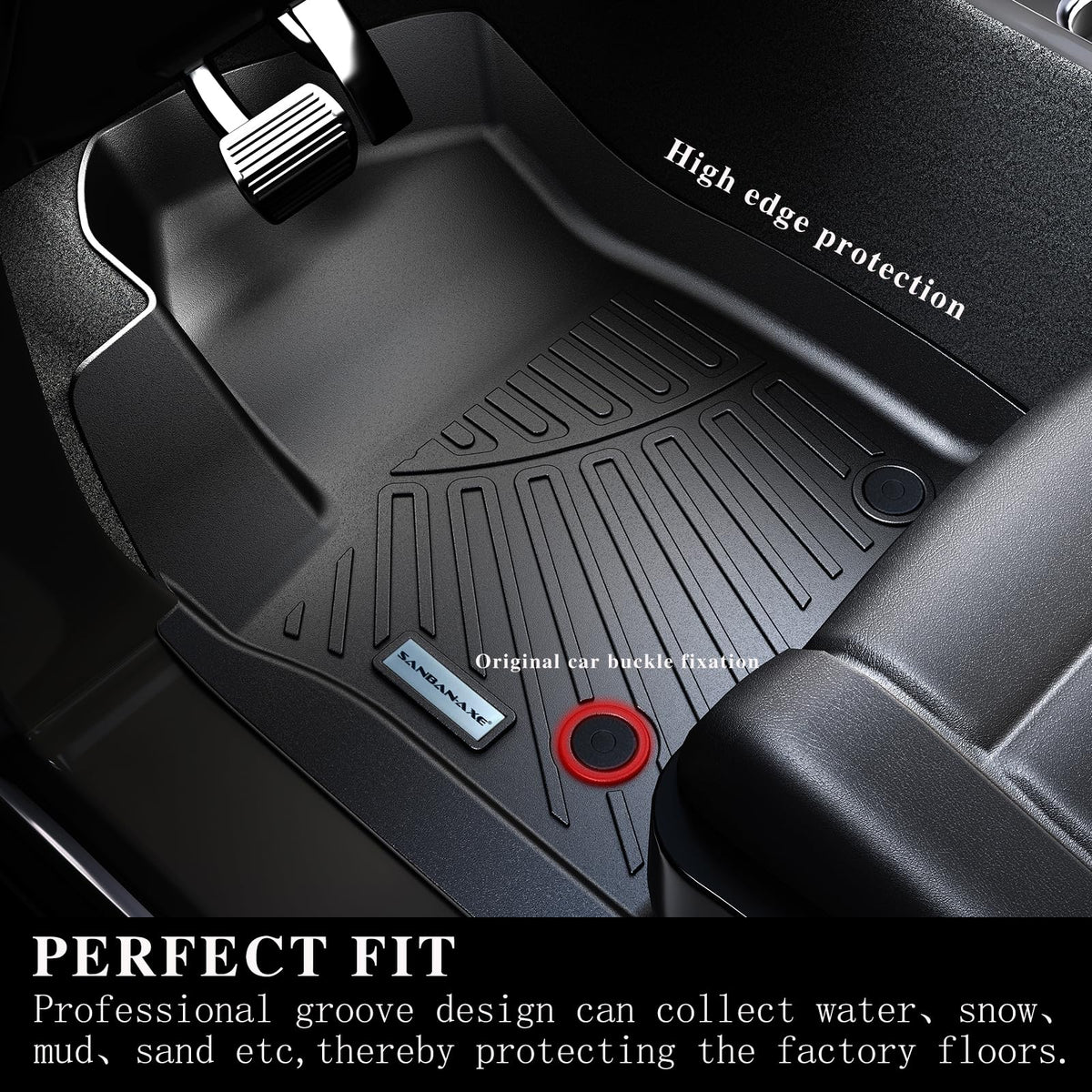 SANBAN-AXE Floor Mats & Trunk mat for 2018-2024 Ford Expedition MAX (Only Fit 8 Seats) (2 Row Bench Seat),TPE All Weather Protection 3 Rows Car Floor Liners with Cargo Liners Accessories