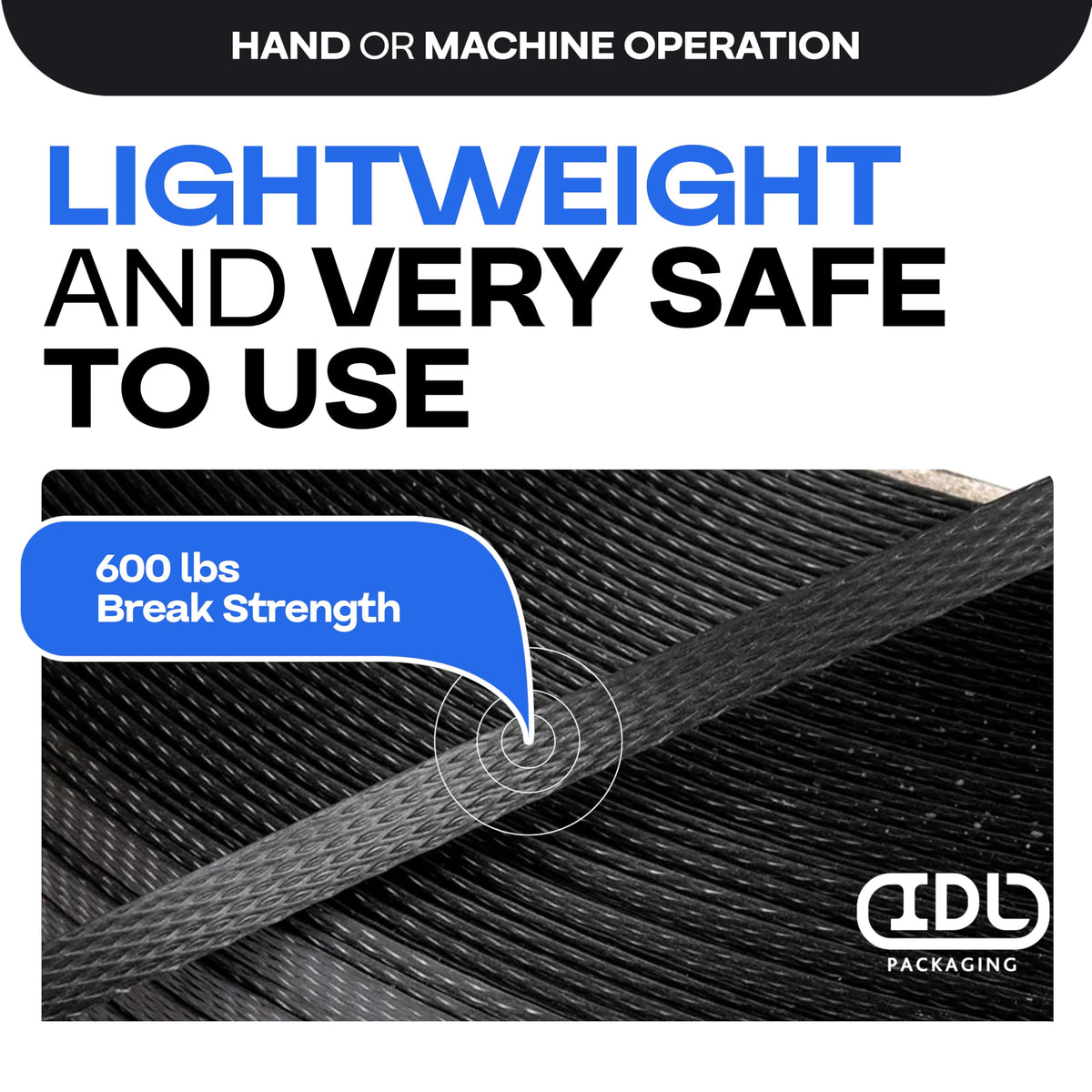 IDL Packaging 1/2" x 7200' Hand Grade Polypropylene (PP) Strapping Roll of 16" x 6" Core Size, 600 lbs Break Strength - Elastic and Flexible Packing Straps (Pack of 1)