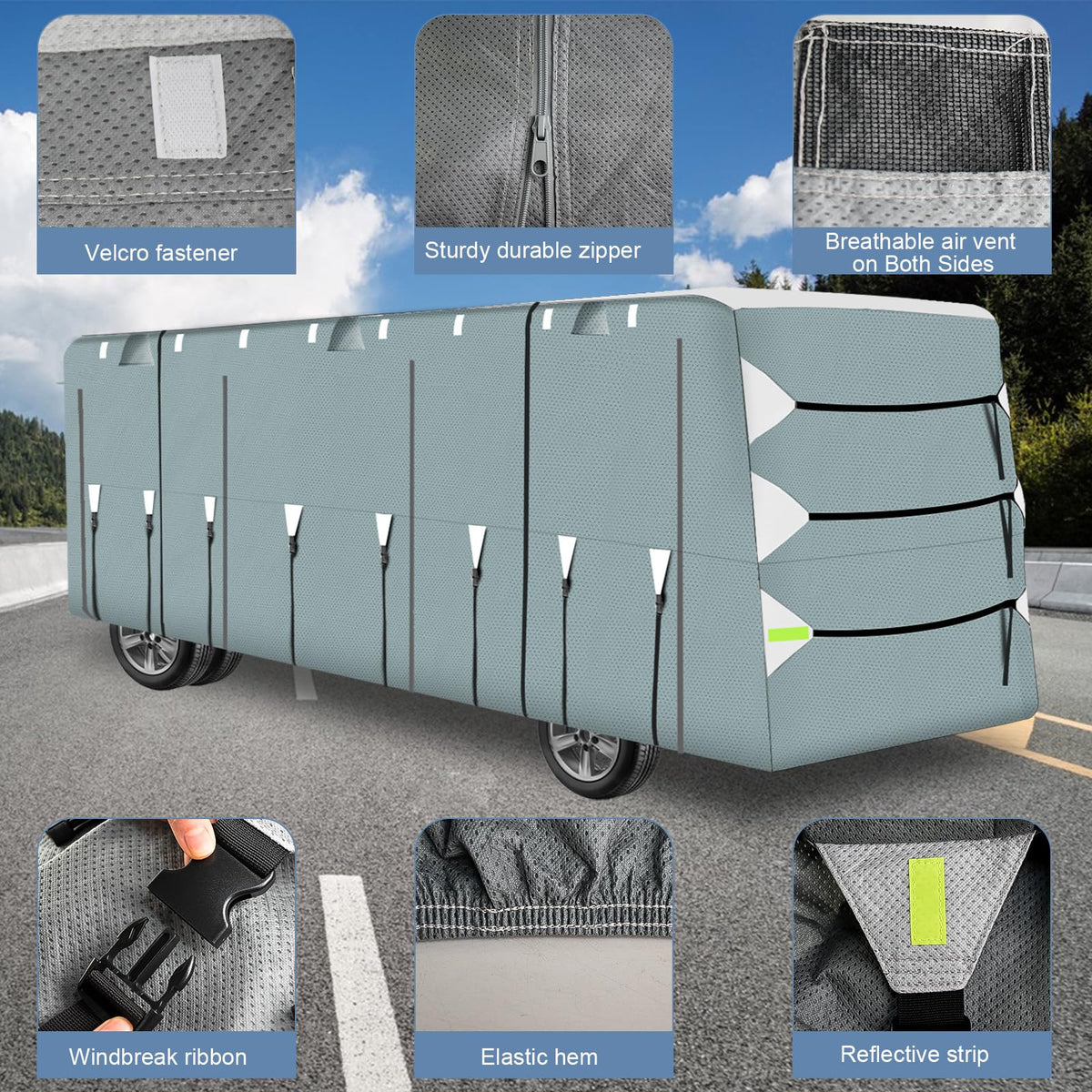 MuRealy Upgraded 37-40 ft RV Covers, Extra-Thick Camper Cover, 2025 New Travel Trailer RV Cover, Tearproof Waterproof Windproof Anti-UV