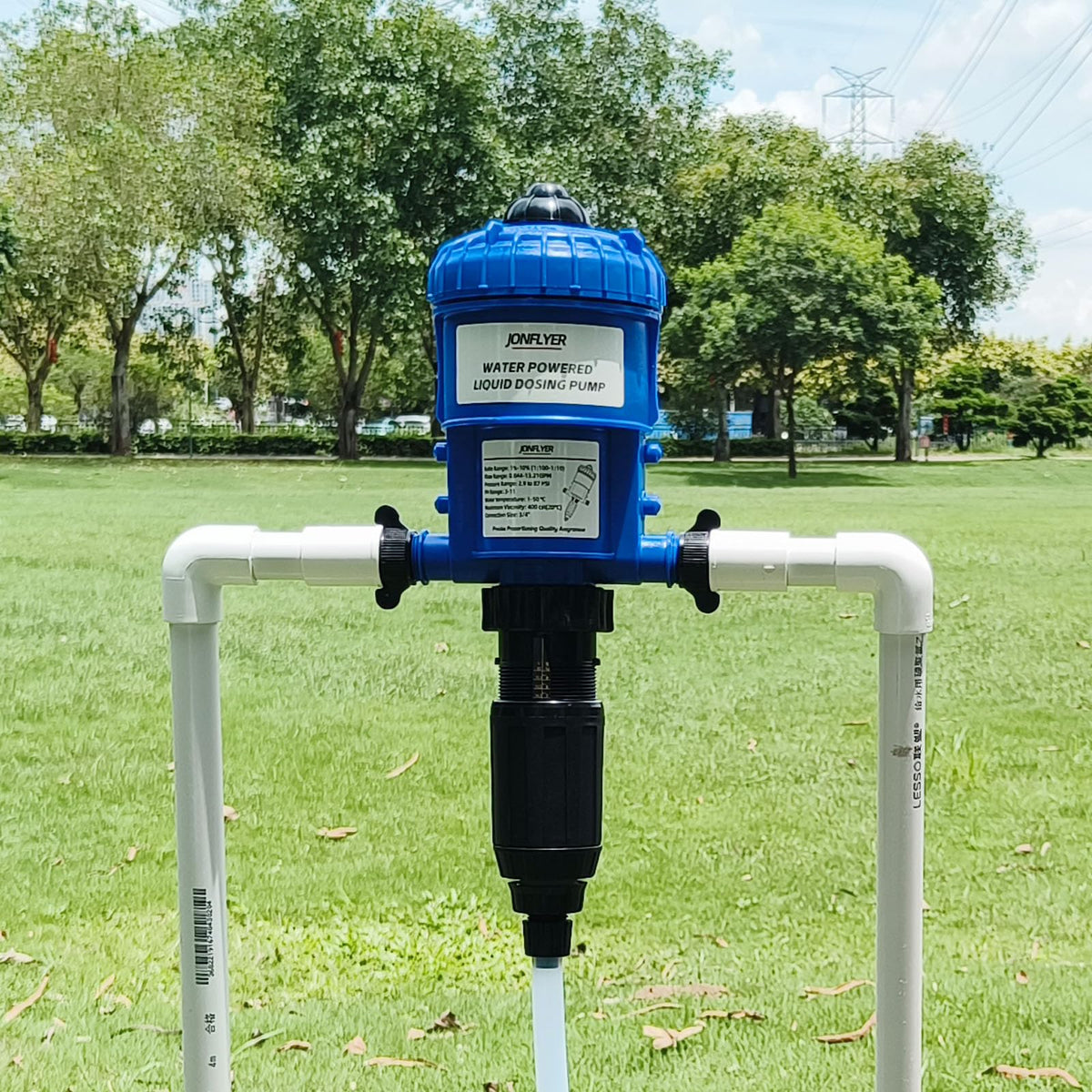JONFLYER GEN Ⅱ 1-10% Fertilizer Injector Adjustable Chemical Liquid Dosing Pump,13.21 GPM,POM Housing,Water Powered Liquid Dispenser for Drip Irrigation Garden Greenhouse Livestock Water Well
