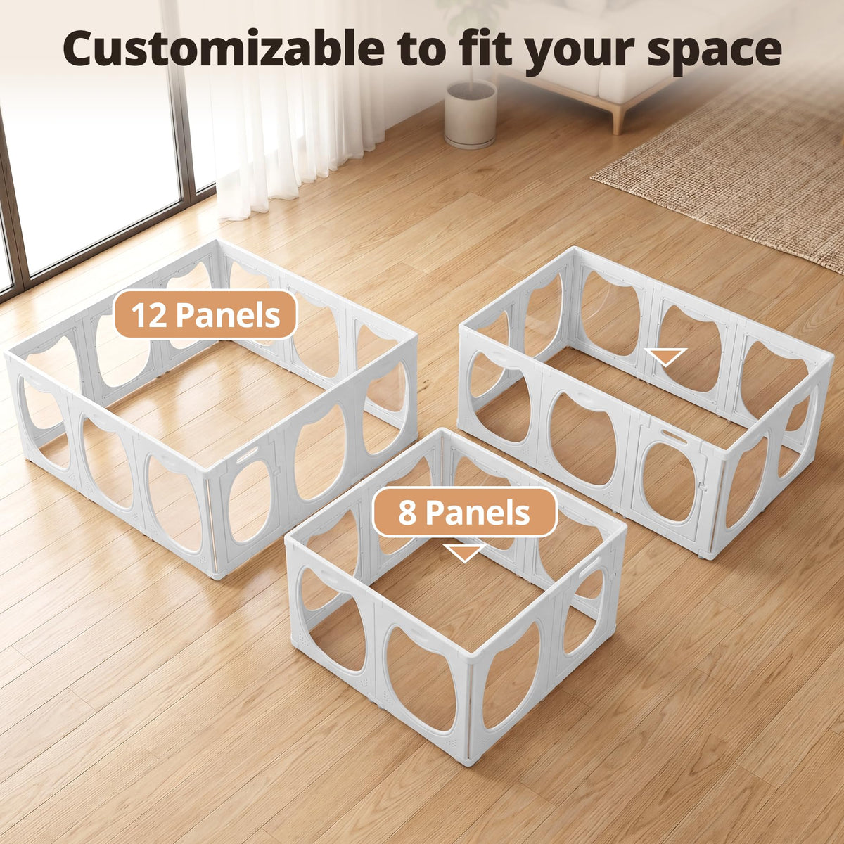 Homgava Clear PET Dog Playpen Indoor, 12-Panel Heavy-Duty Transparent Puppy Playpen, Modular Pet Fence Enclosure for Small Medium Dogs, Easy to Assemble (White, 24 Inch H, 12 Panels)