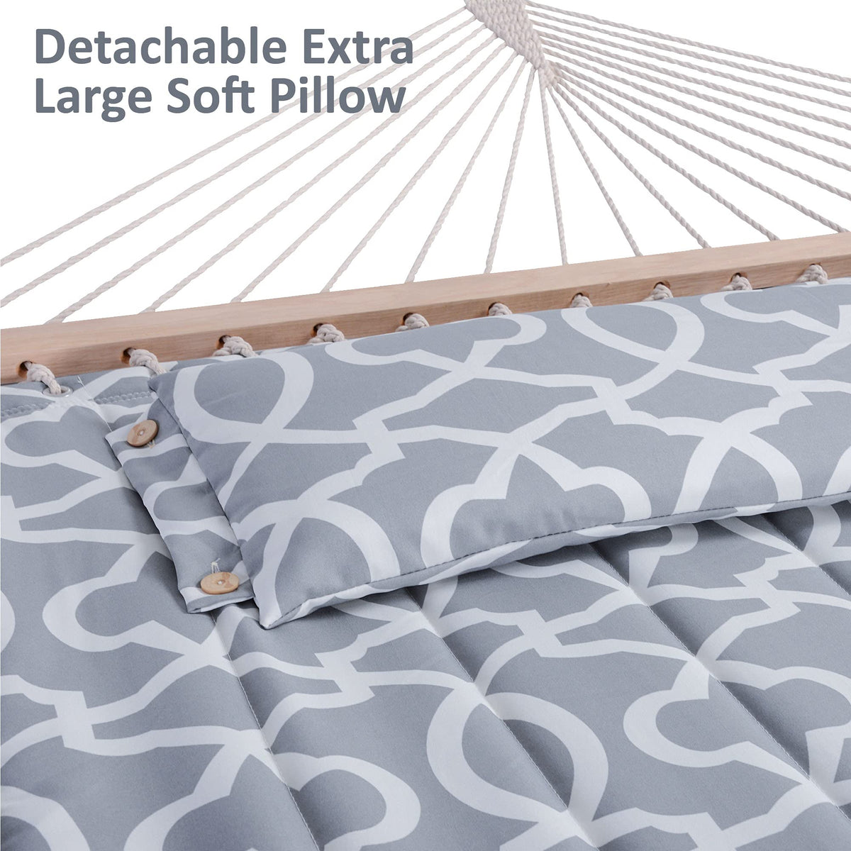 SUNCREAT 55 Inch Extra Large Double Hammock with Stand, 475lbs Capacity, Outdoor Portable Hammock with Hardwood Spreader Bar, Extra Large Pillow, Grey