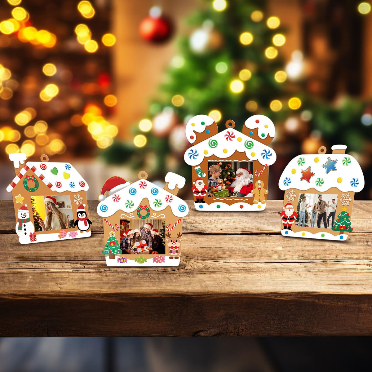 KOYILTD 32 Sets Christmas DIY Picture Frame Crafts Gingerbread Hanging Ornaments Kits for Christmas Tree Funny Christmas Picture Frame Kits Home Class Party Game Activities (Candy 1)