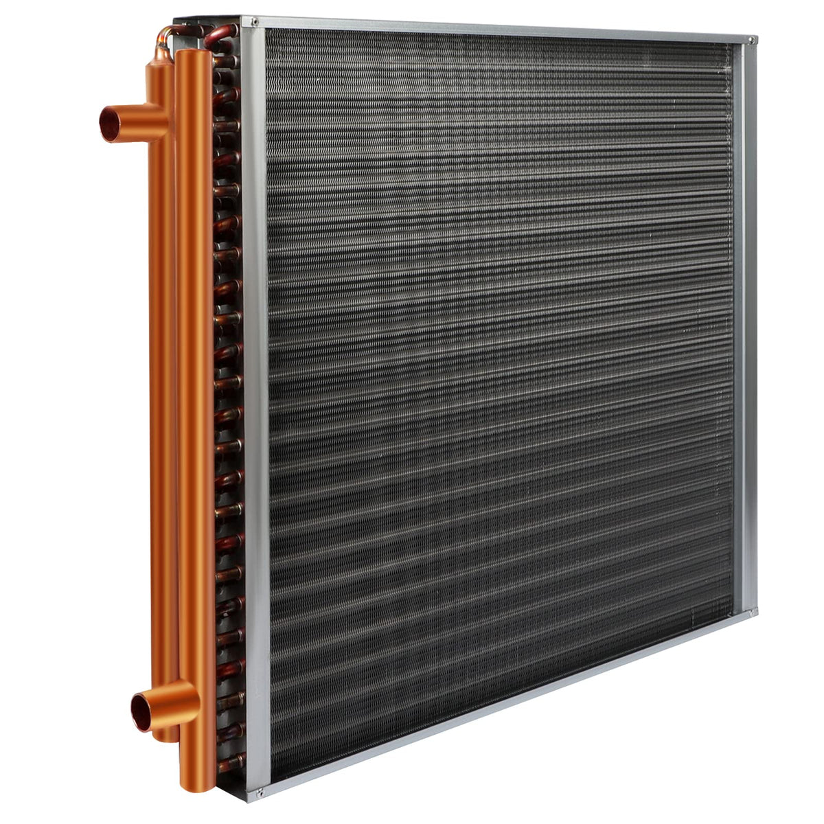 24x24 Heat Exchanger Water to Air, Copper Ports for Outdoor Wood Furnaces, Residential Heating and Cooling, and Forced Air Heating