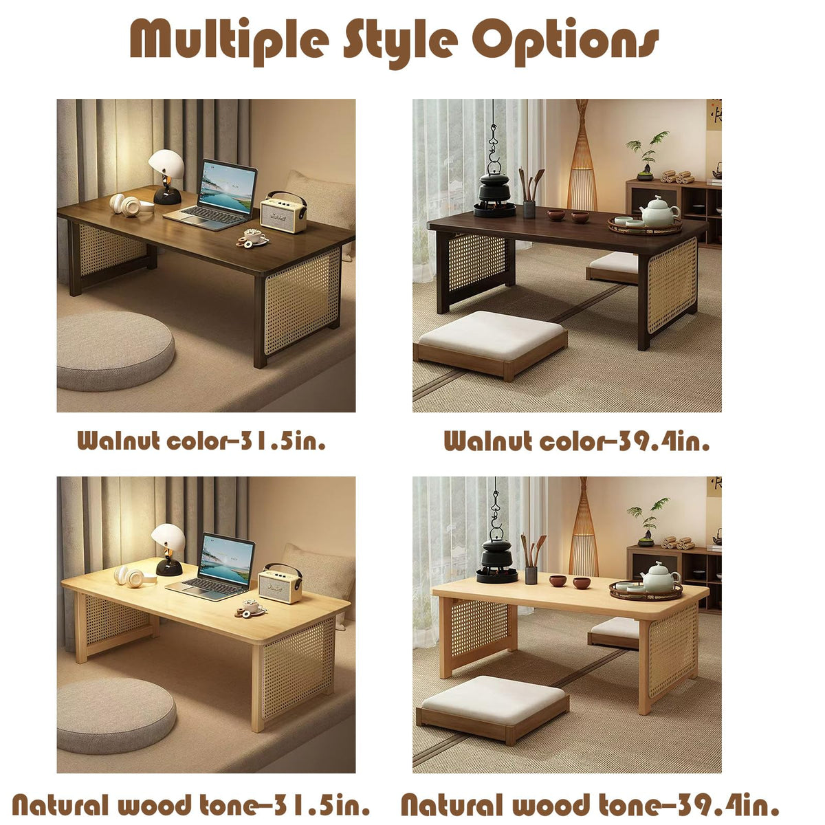 YHGSYXL Japanese Floor Table Bamboo Folding Coffee Table Portable Solid Wood Japanese Coffee Table, No Assembly Japanese Dining Table for Sitting on The Floor, Easy Storage(39.4 * 18.9 * 13.8in.)