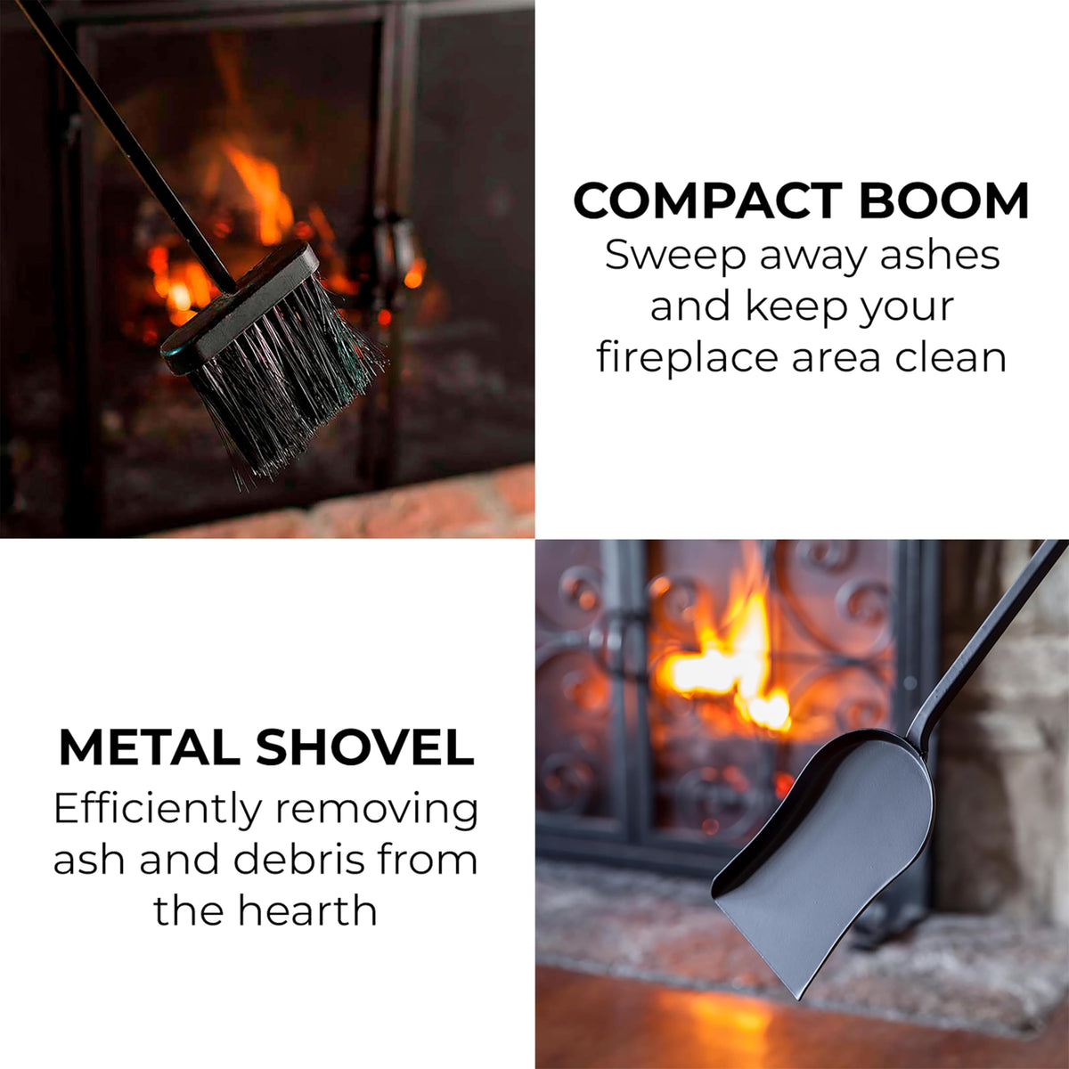 Plow & Hearth 5 Piece Hand Forged Iron Compact Fireplace Tool Set 27.5" | Black Wrought Iron Handle for Outdoor Indoor | Stand Poker Shovel Brush Log Tongs Wood Stove Accessory