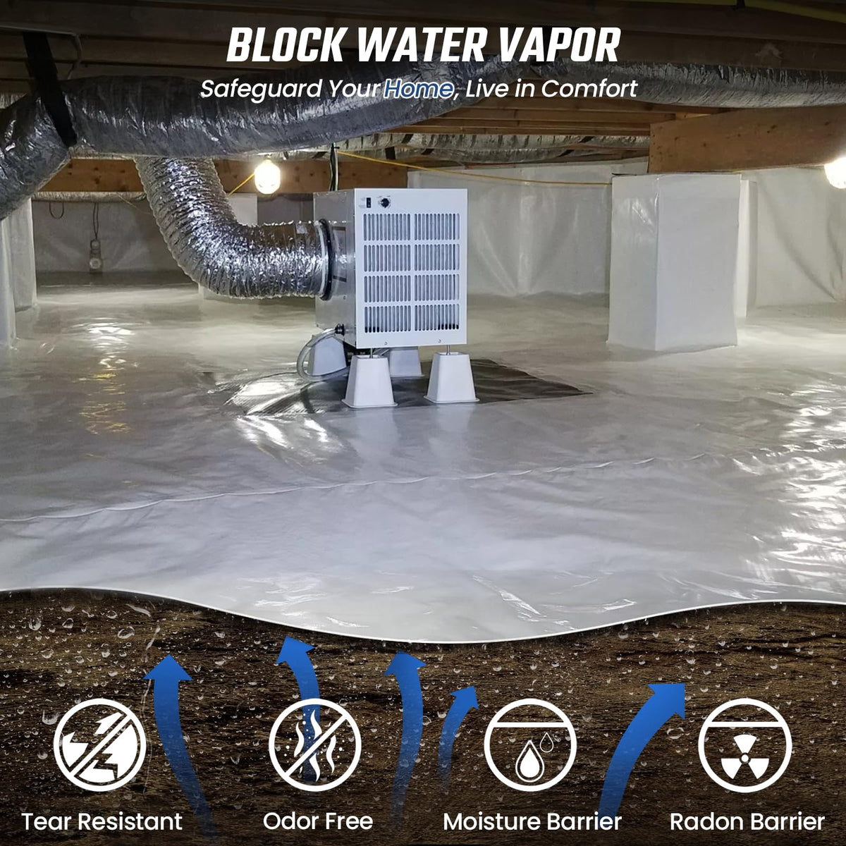 Crawl Space Vapor Barrier, 10 Mil Vapor Barrier, 12' x 100', Drop Cloth Moisture Barrier Covering for Crawlspace Encapsulation, Thick Plastic Sheeting, Polyethylene Film, Black and White Panda Film