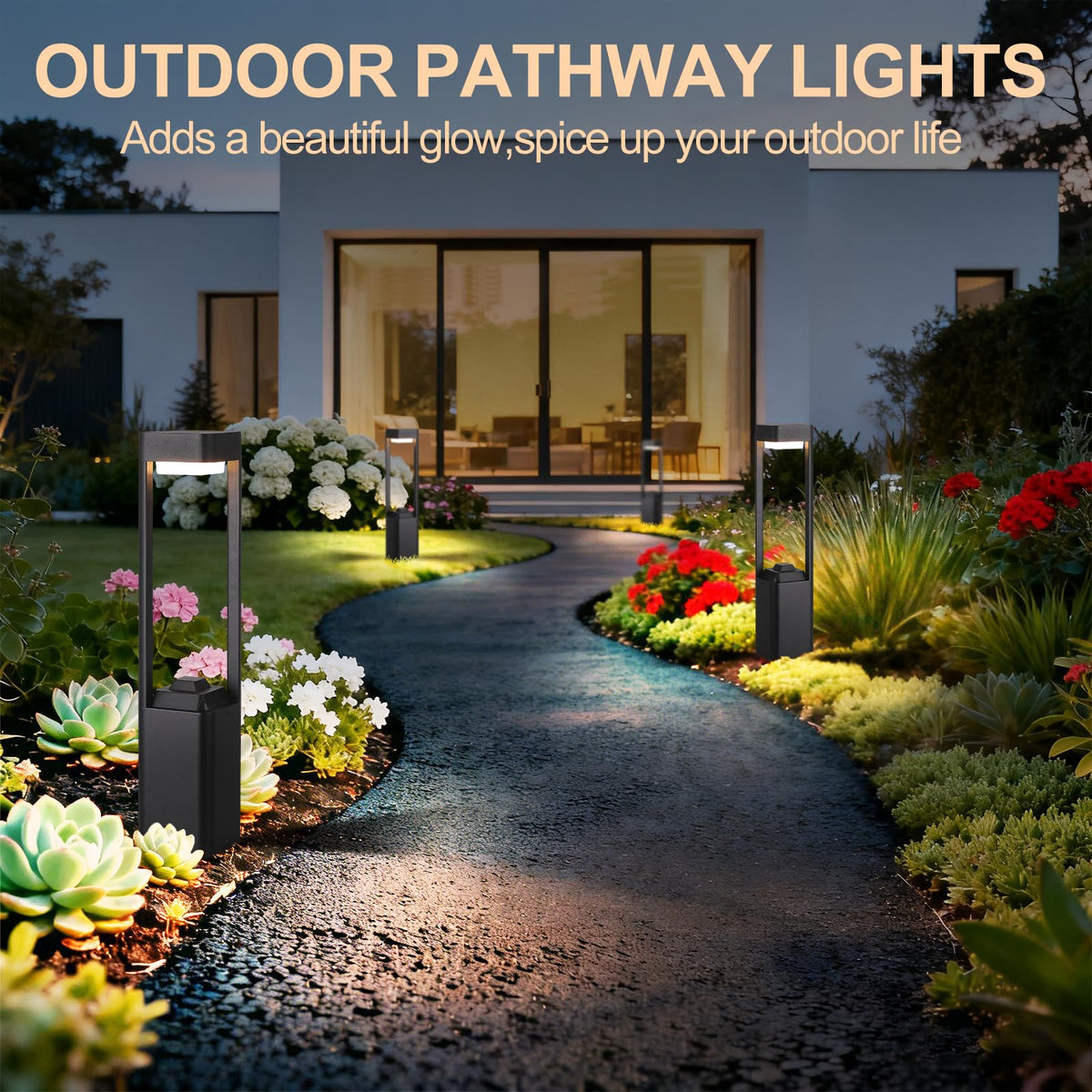 Outdoor Path Lighting Fixture 23.62In Outdoor Landscape Pathway Light Black Aluminum Modern Lawn Floor Light With 3000K LED Bollard Lighting Outside Housing Waterproof Post Lantern For Patio Entrance