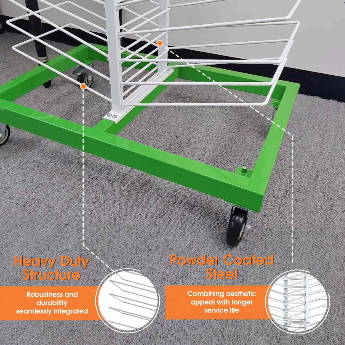 Mouuy 50-Shelf Paint Drying Rack for Cabinets & Doors, Heavy-Duty Cabinet Door Drying Rack, 25lbs/Shelf, Space-Saving Vertical Stand for Paint Studios and Classrooms with 4 Locking Casters