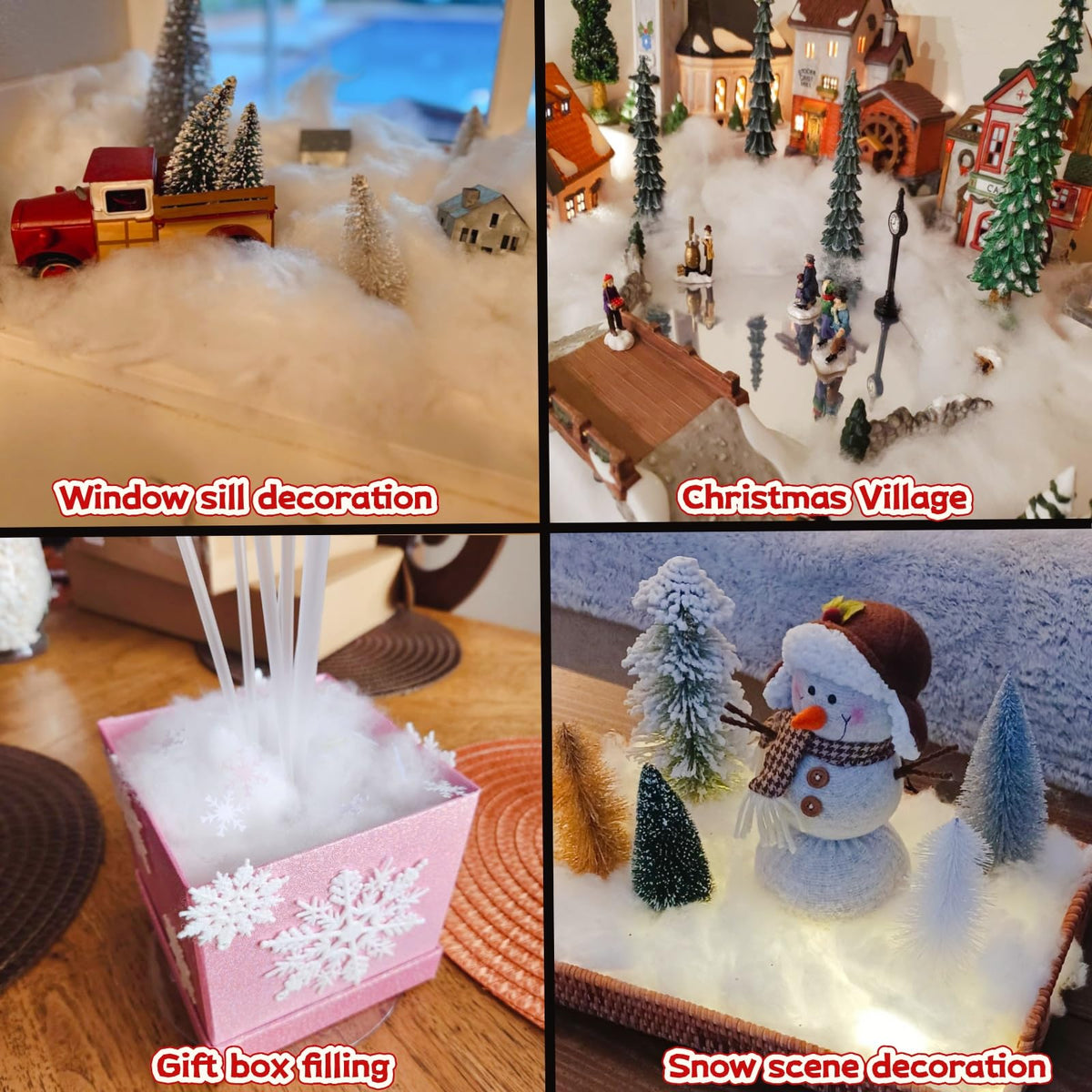 Pextian Christmas Fake Snow Decor, Artificial Snow Fluff Decoration, Cotton Snow for Winter Village, Flame Resistant Indoor Snow Blanket for Nativity, Christmas Decoration(5.6 OZ)