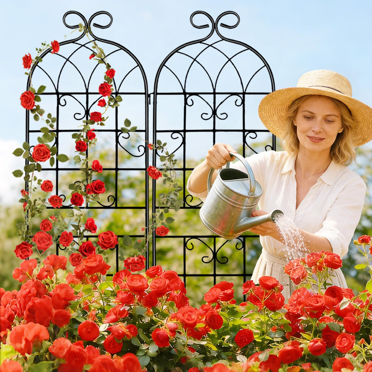 YOBAZAN 2 Pack 71" x 20" Garden Trellis for Climbing Plants, Heavy Duty Metal Plant Support for Outdoor Roses, Vines, Flowers, Vegetables, Black