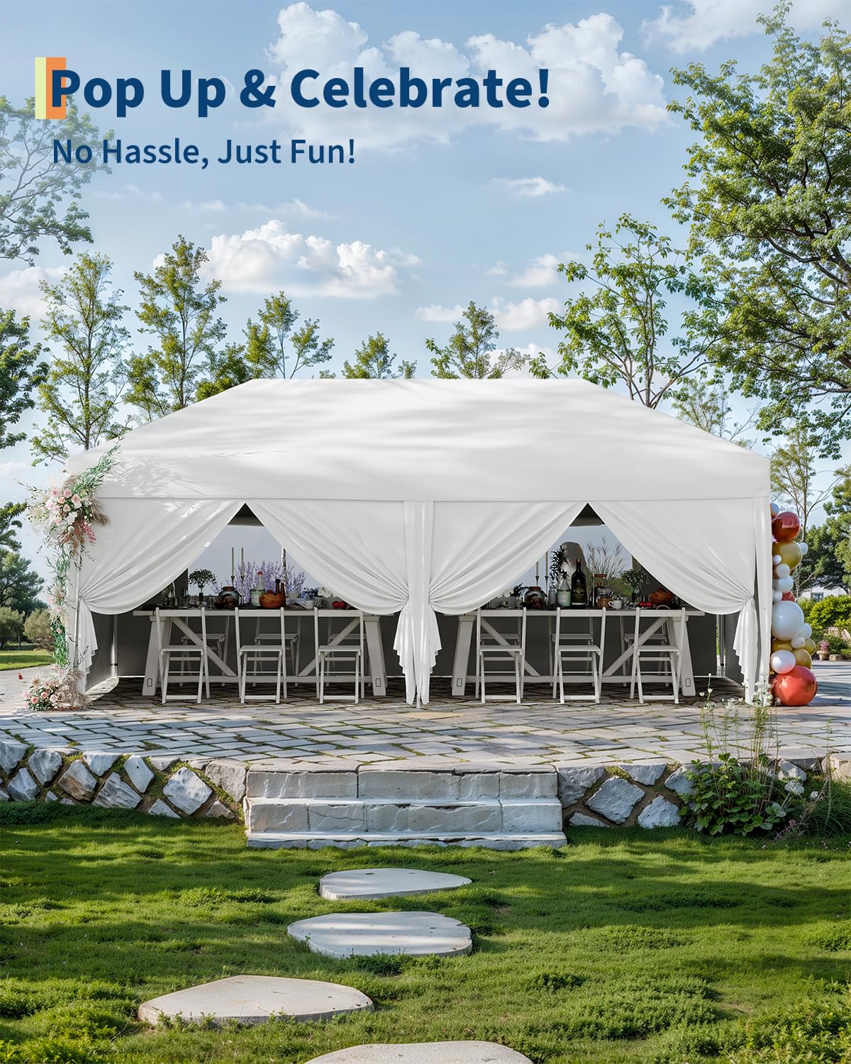 PeakPursuit 6x10 Pop Up Canopy - 3M x 6M 210D Oxford Fabric, 6 Removable Sidewalls, Easy Set-up, Waterproof, Commercial Party Tent for Outdoor, Wedding, Backyard