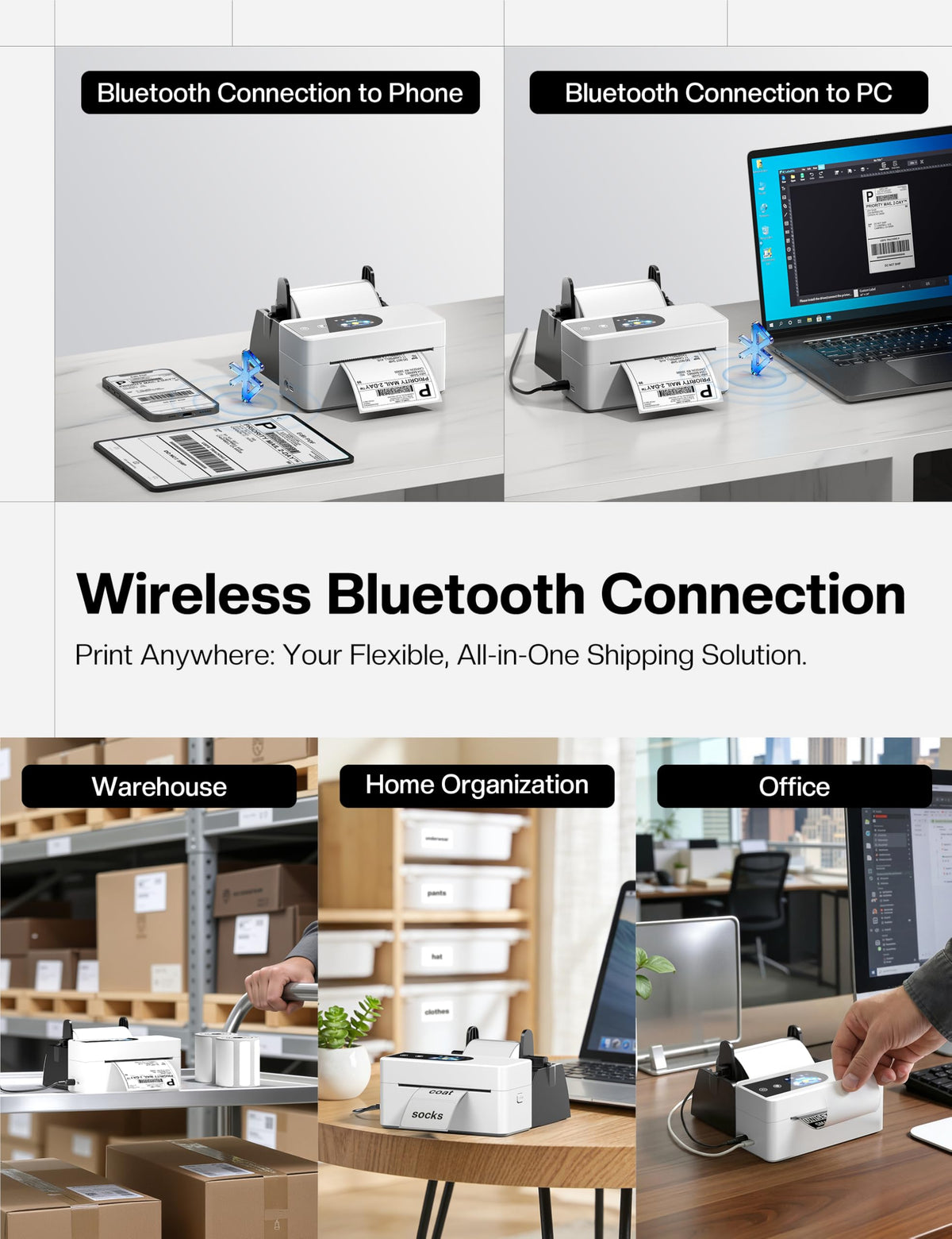 Phomemo 4x6 Shipping Label Printer with Touch Screen, Wireless Bluetooth Thermal Printer for Small Business & Packages, Compatible with Amazon Shopify UPS USPS, Support Android iOS Windows Mac