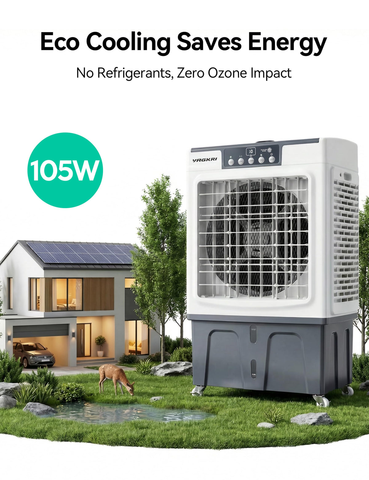 VAGKRI Swamp Cooler, 2100 CFM Evaporative Air Cooler with 8 Gallon Tank, 120° Oscillation, 3 Modes & 3 Speeds, 24H Timer, Remote Control, Outdoor Cooling Fan with Auto Fill for Patio, Garage, Factory