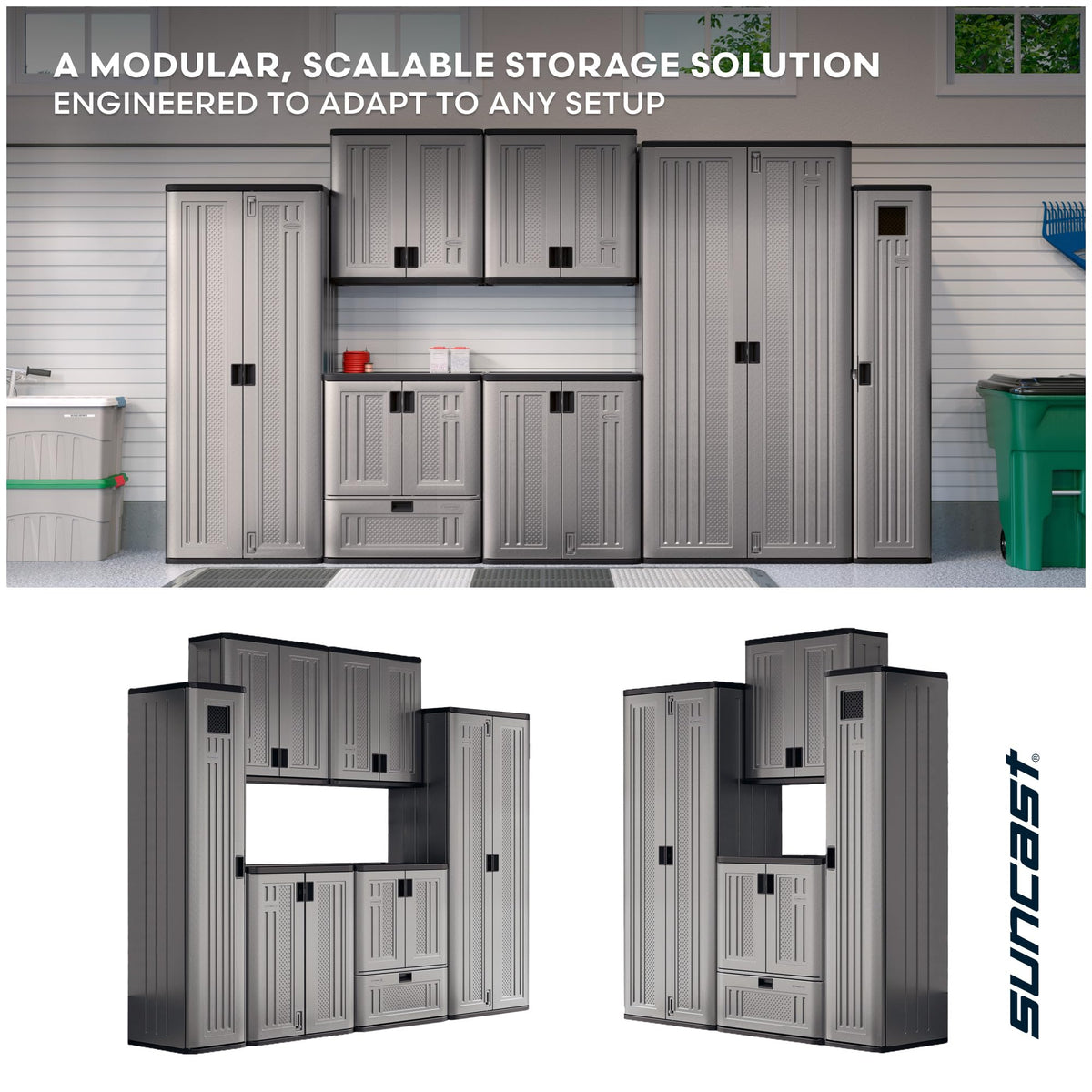 Suncast Tall Storage Cabinet for Garage Organization - 72" Freestanding Utility Closet with Shelving for Garden Supplies, Paint Cans & Outdoor Tools, Multi-Wall Resin Construction, Platinum