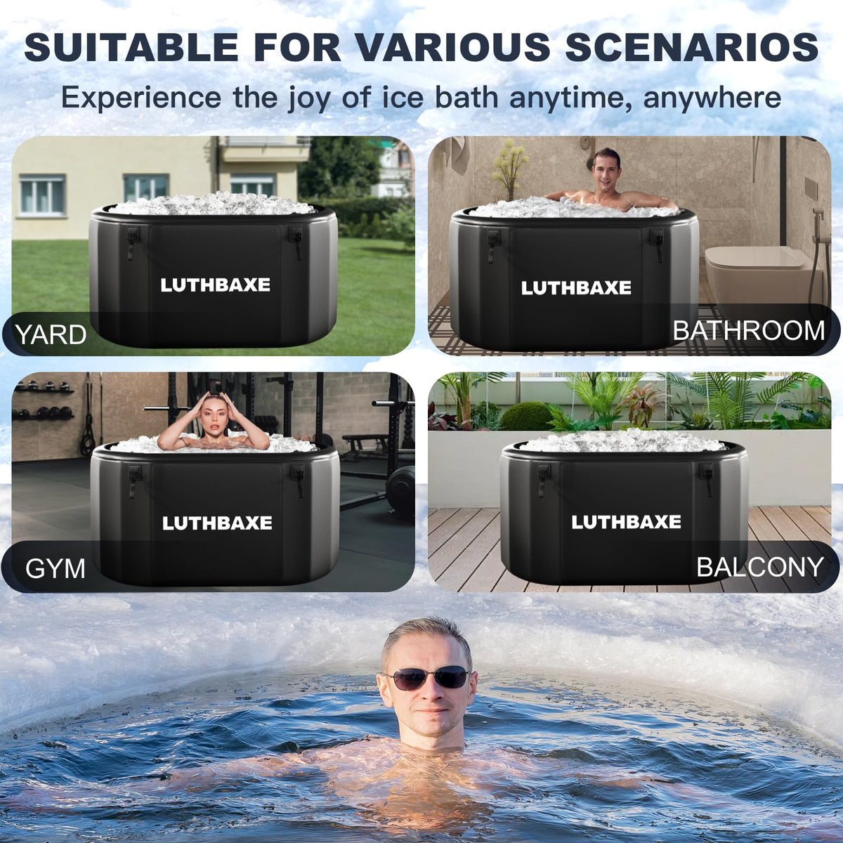 Cold Plunge | Upgraded 218 Gallon Inflatable Ice Freestanding Bathtub with 5 Layers Durable Design | Portable Cold Water Bath for Athletes' Recovery | Ice Bath for Outdoor and Camping | Black