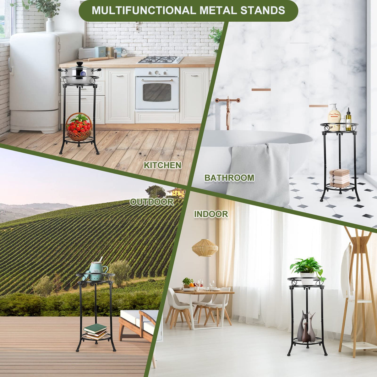 YHIJURS Plant Stand Indoor 2-Tier,20.3 Outdoor Tall Metal Plant Stands Black,Single Corner Heavy Duty Potted Holder Rack Rustproof,Flower Pot Stand for Planter Garden Balcony Patio Office Home