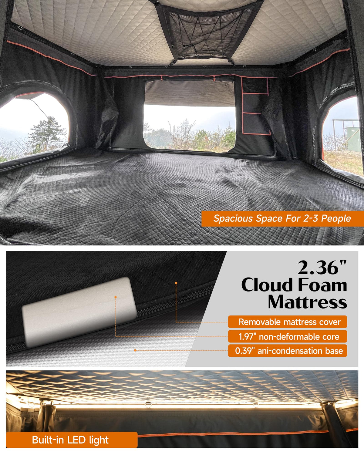 Joyinrute Alumnimun Rooftop Tent Hard Shell with Winter Insulation, Pop Up 2 Person Roof Top Hardshell for Camping Truck Van Suitable for Jeep SUV Car